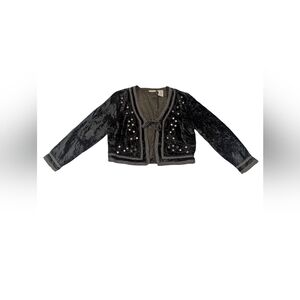 White Stag Forest Green Embellished Velvet Cropped Boho Jacket - Sz M